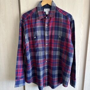 Vintage 90s Windridge by‎ Mervyns Korea Blue Red Plaid Flannel Shirt Mens Large